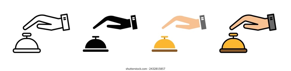 Conjunto de ilustración vectorial de campana de servicio táctil a mano. Señal de atención rápida adecuada para aplicaciones y sitios web estilo de diseño de UI.