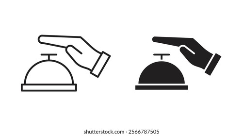 Hand touching service bell vector line icon illustration