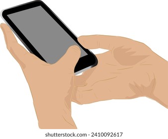 Hand touching smart phone screen. Using smartphone, flat design concept.Mobile smartphone with blank screen Eps 10