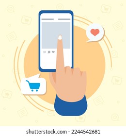 hand touching smartphone device icons
