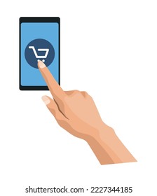 hand touching smartphone with ecommerce icon