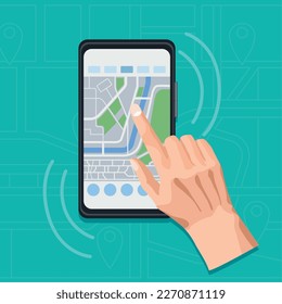 Handberührendes Smartphone mit GPS-App-Technologie