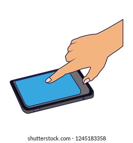 Hand touching smartphone screen