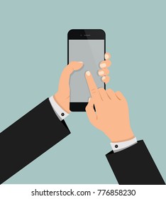 hand touching smartphone screen