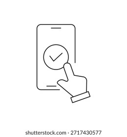 Hand touching smartphone screen with check mark symbol