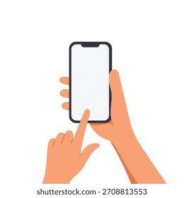Tela de Smartphone de toque manual com gesto de toque do dedo na ilustração do vetor do dispositivo móvel plano mínimo