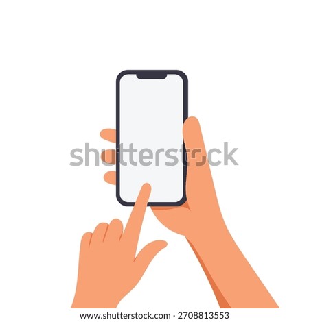 Hand Touching Smartphone Screen with Finger Tap Gesture in Minimal Flat Mobile Device Vector Illustration