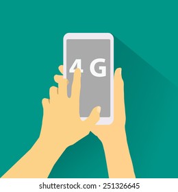 Hand touching smartphone for use internet.