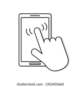 hand touching smartphone- vector illustration