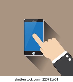 hand touching smartphone vector illustration