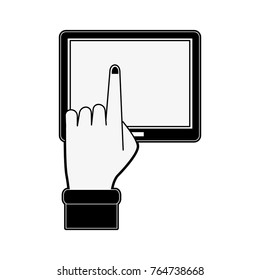 Hand touching a tablet