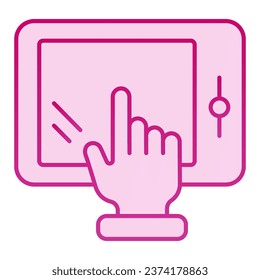 Hand touching tablet flat icon. Finger pointing on tablet pink icons in trendy flat style. Device gradient style design, designed for web and app. Eps 10