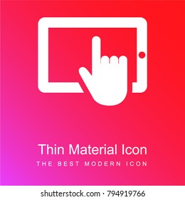 Hand touching tablet screen red and pink gradient material white icon minimal design