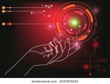 Mano tocando un concepto de tecnología en una pantalla táctil con su dedo, sentido abstracto de la ciencia y la tecnología diseño gráfico