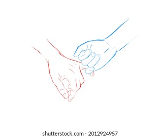 hand touching hand vector illustration, a symbol of man and woman trust each other, 