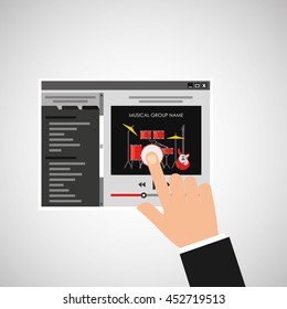 hand touching website music design icon, vector illustration