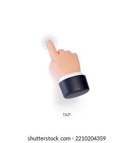Hand touchscreen gesture. Vector 3d hand actions icon on touch screen like tap, touch or click on screen. Touchscreen control. High quality business hand. Vector 3d illustration