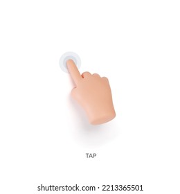 Hand touchscreen gesture. Vector 3d hand actions icon on touch screen like tap, touch or click on screen. Touchscreen control. High quality business hand. Vector 3d illustration