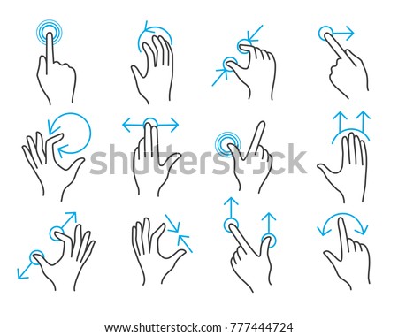 Hand touchscreen gestures. Vector hands actions icons on touch screens like swipe and slide touch