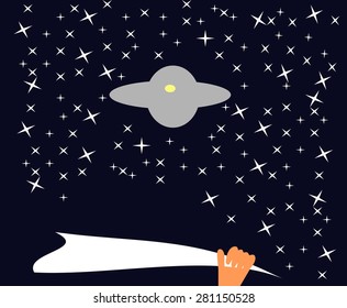 Hand with towel waving to extraterrestrial craft