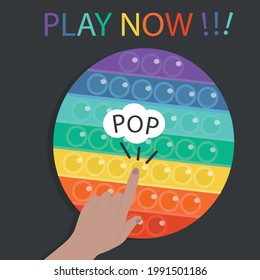 Juguete de mano con burbujas de empuje. Colores arcoiris, juego de pop it de silicio, ilustración vectorial