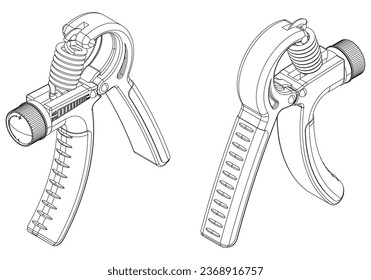 Hand Training Pliers. Fitness, cardio, and muscle building machines, equipments set at gym. Workout and training concept. Vector illustration.