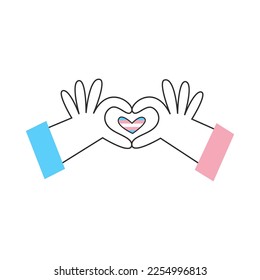 Hand with transgender flag heart and symbol. Trans day of visibility. LGBT equality, diversity, inclusion concept. Vector flat illustration.