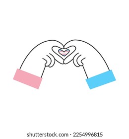 Hand with transgender flag heart and symbol. Trans day of visibility. LGBT equality, diversity, inclusion concept. Vector flat illustration.