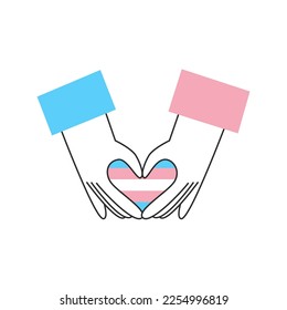 Hand mit transgender Flagge Herz und Symbol. Tag der Sichtbarkeit. Gleichberechtigung, Vielfalt, Integrationskonzept für LGBT. Vektorflache Illustration.