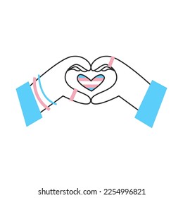 Hand with transgender flag heart and symbol. Trans day of visibility. LGBT equality, diversity, inclusion concept. Vector flat illustration.