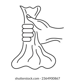 Hand with trash bag line icon. Hand holding plastic bag linear style flat illustration on white background..eps