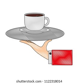 hand with tray and delicious coffee cup icon