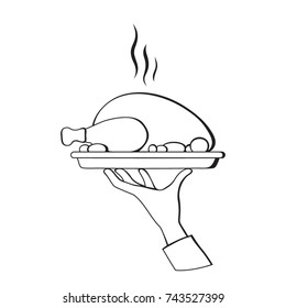 hand tray hot turkey,vector illustration,linear design