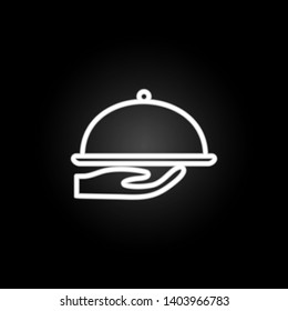 hand with a tray neon icon. Elements of hotel set. Simple icon for websites, web design, mobile app, info graphics