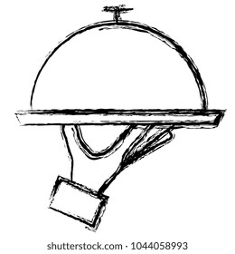 hand with tray server isolated icon