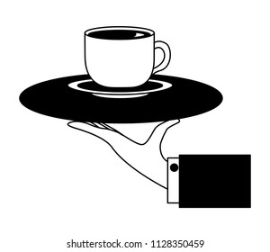 hand with tray service coffee cup on dish