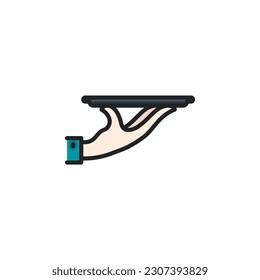 Hand with a tray, serving food filled outline icons. Vector illustration. Isolated icon suitable for web, infographics, interface and apps.