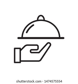 Hand with tray, serving food, waiter icon in trendy outline style design. Vector graphic illustration. Suitable for website design, logo, app, template, and ui. Editable vector stroke. EPS 10.