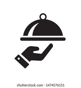 Hand with tray, serving food, waiter icon in trendy flat style design. Vector graphic illustration. Suitable for website design, logo, app, template, and ui. EPS 10.