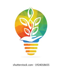 Hand tree and bulb logo design. Natural products in Shape of Bulb. Cosmetics Spa logo. Beauty salon or yoga logo.