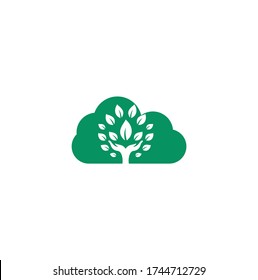 Hand tree cloud shape concept logo design. Natural products logo.	