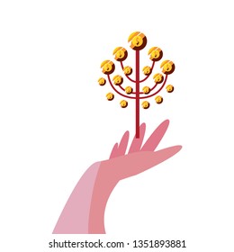 hand with tree coins