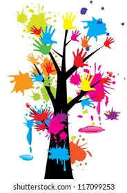 Hand tree colorful vector illustration