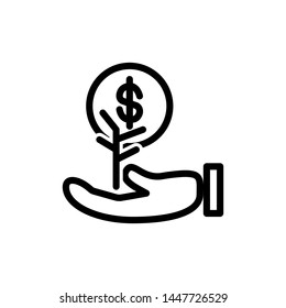 hand with tree and dollar symbol isolated on white background ,Thin line icon ,Vector Illustration for symbol web stock