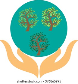 Hand and tree .Eco friendly. Ecology concept with . Vector illustration.