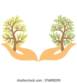 Hand and tree .Eco friendly. Ecology concept with . Vector illustration.