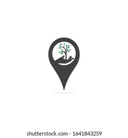 Hand tree and GPS pin logo design. Spa and Salon or Health Center Locator.