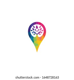 Hand tree and GPS pin logo design. Spa and Salon or Health Center Locator.