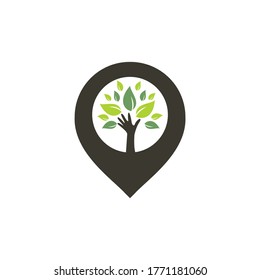Handbaum und GPS-Pin Logo Design. Spa und Salon oder Health Center Locator.