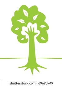 Hand and tree as green environment conceptual design. Vector EPS illustration.